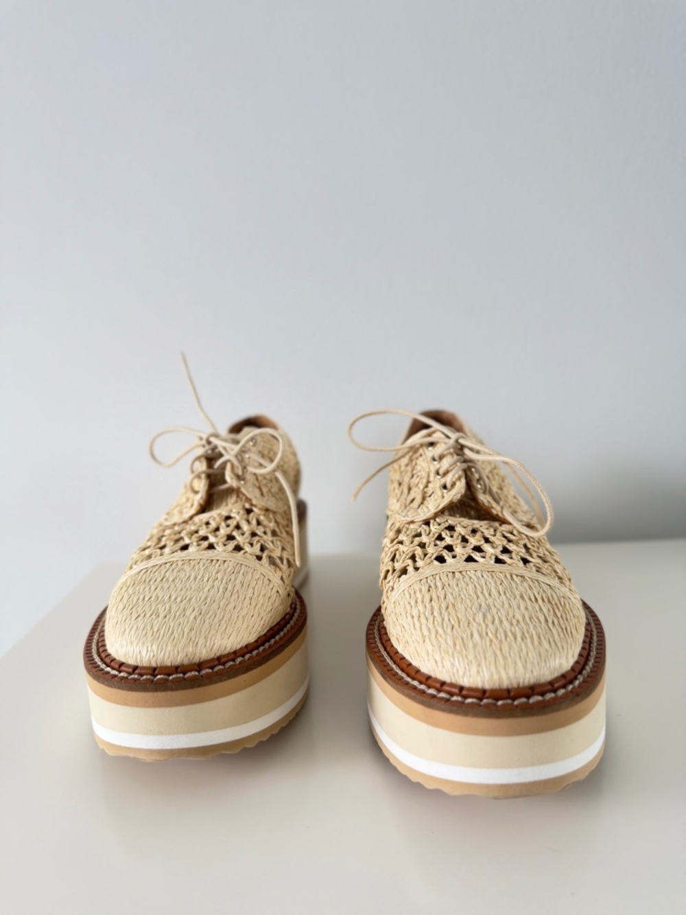 Clergerie Borril Raffia Platform Oxfords Cream Lace-Up EU 36.5 US 6 - 6.5 - Picture 9 of 14
